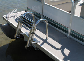 Front mounted telescoping pontoon ladder